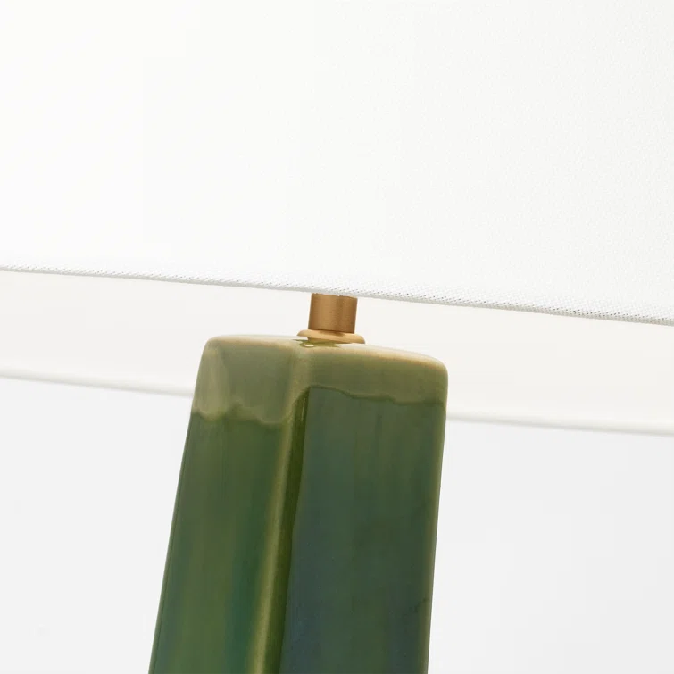 Green Ceramic Table Lamp with White Linen Shade, 28"