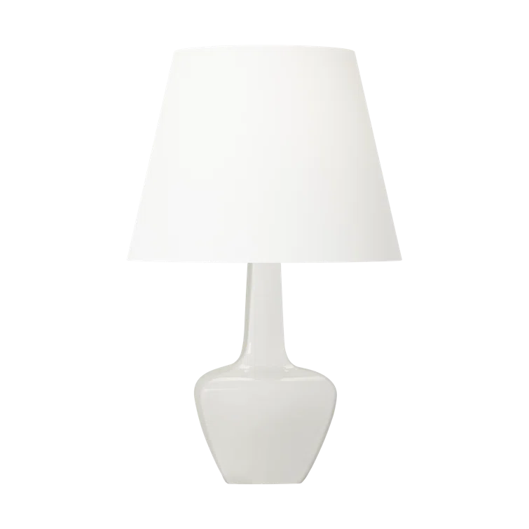 New White Ceramic Table Lamp with Linen Shade