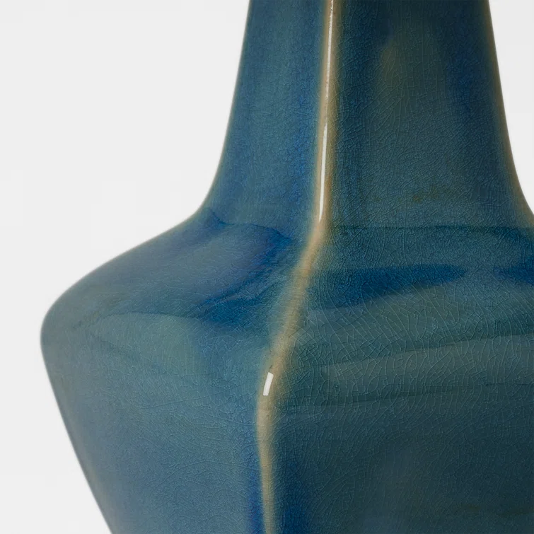 Blue Anglia Crackle Ceramic Table Lamp with White Linen Shade