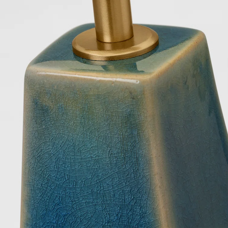 Blue Anglia Crackle Ceramic Table Lamp with White Linen Shade