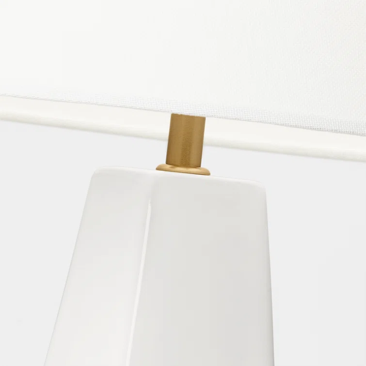 New White Ceramic Table Lamp with Linen Shade