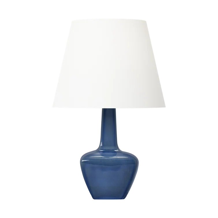 Blue Anglia Crackle Ceramic Table Lamp with White Linen Shade