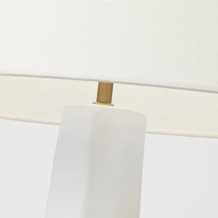 New White Ceramic Table Lamp with Linen Shade