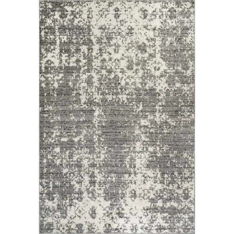 Deedra Modern Abstract Power Loom Performance Gray/White Rug