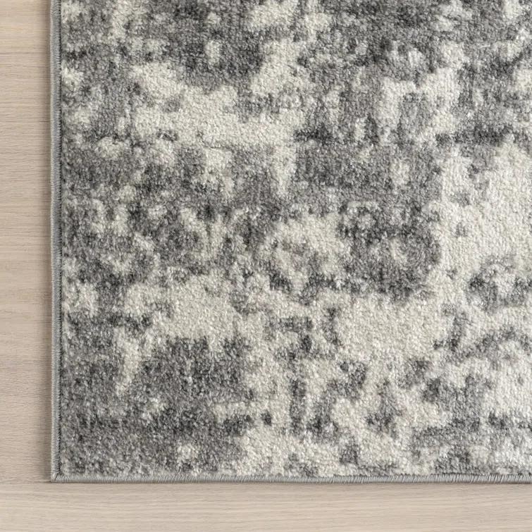 Deedra Modern Abstract Power Loom Performance Gray/White Rug