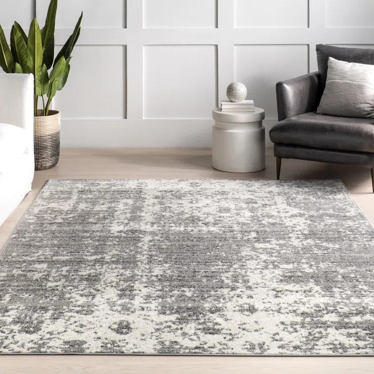 Deedra Modern Abstract Power Loom Performance Gray/White Rug