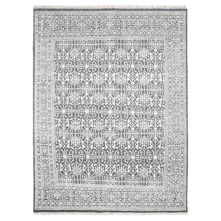 Elegant Hand-Knotted Wool-Viscose Blend Gray Area Rug, 9' x 12'