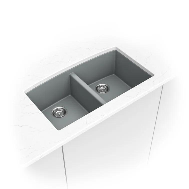 Quartz 32"x19" Undermount 50/50 Double Bowl Kitchen Sink