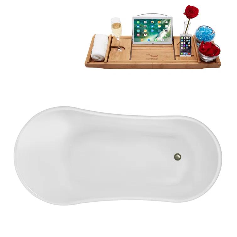 55" Streamline Clawfoot Soaking Acrylic Bathtub With Drain, Clawfeet, and Bamboo Tray
