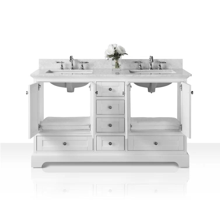 Audrey 60 in. Bath Vanity Set in White with Italian Carrara White Marble Vanity top and White Undermount Basin