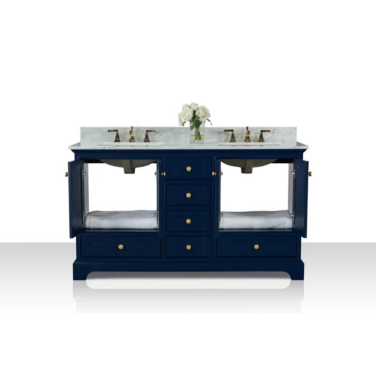 Audrey 60 in. Heritage Blue Double Bath Vanity with Marble Top