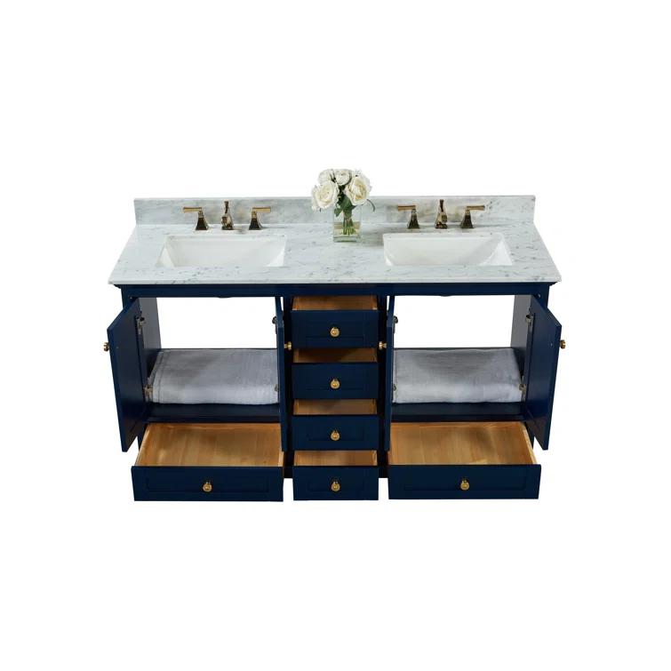Audrey 60 in. Heritage Blue Double Bath Vanity with Marble Top