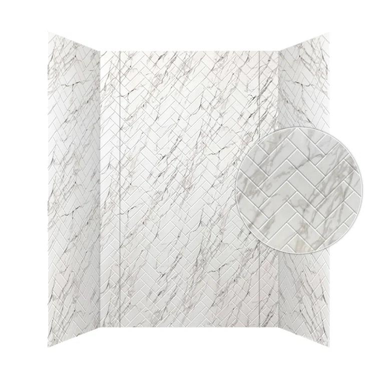 Herringbone Tile - Mirroflex - Tub and Shower Wall Panel - Marble