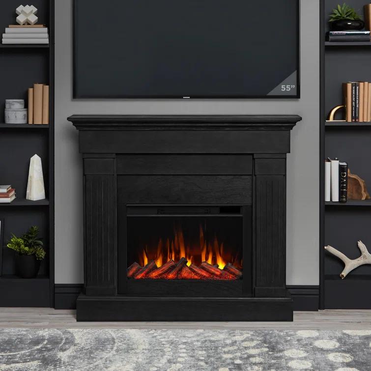 Crawford 48" Slim Electric Fireplace in Black by Real Flame