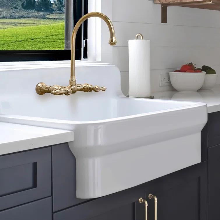 Whitehaus Collection 30" Front Apron Fireclay Kitchen Sink with High Back Splash & Faucet Drilling