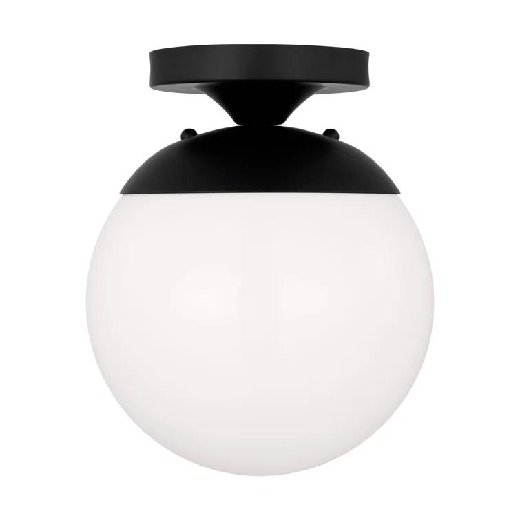 Midnight Black and White Glass Globe Semi Flush Mount Light