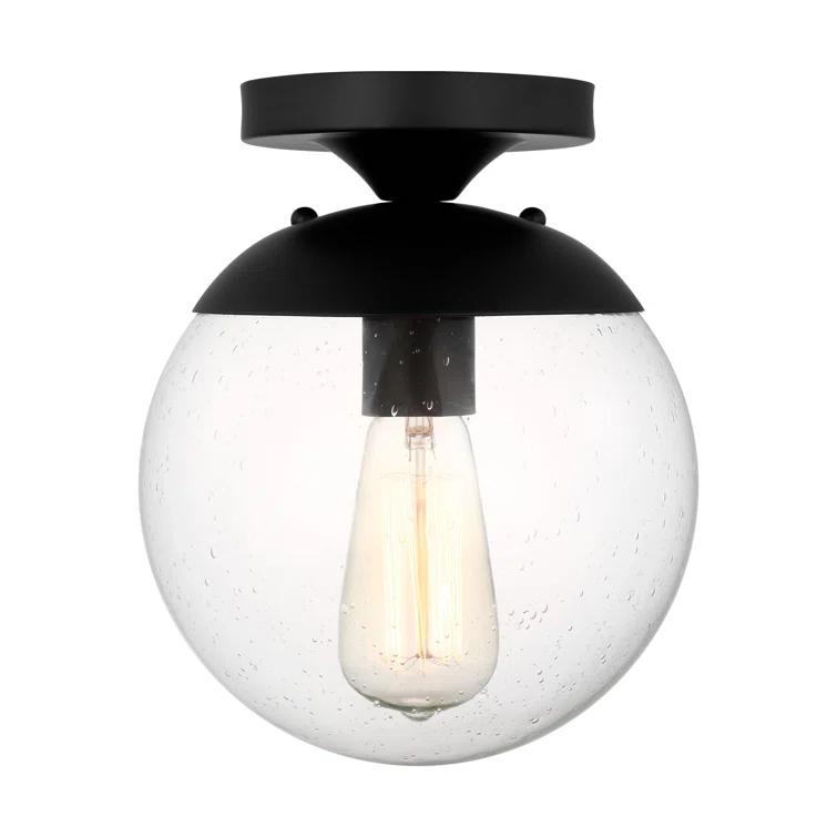 Midnight Black Globe Semi Flush Mount with Clear Seeded Glass