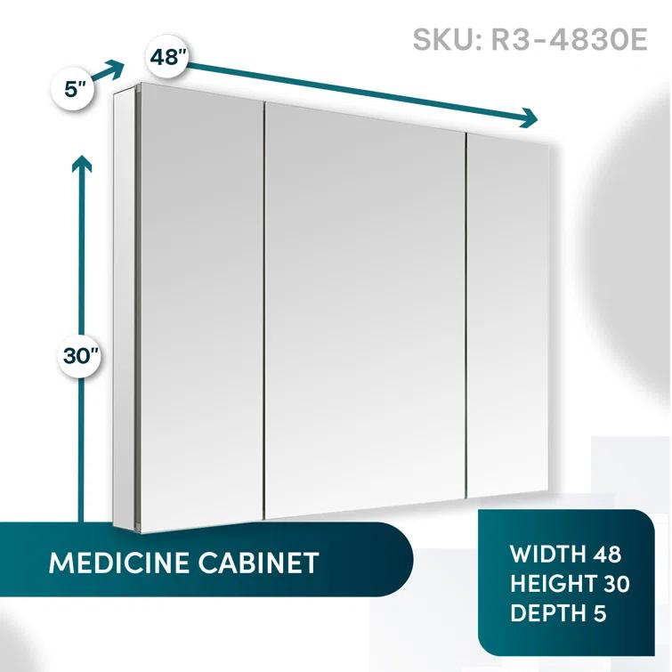 Royale Medicine Cabinet with Electrical Outlets, Defogger, Adjustable LED 3X Magnifying Mirror.