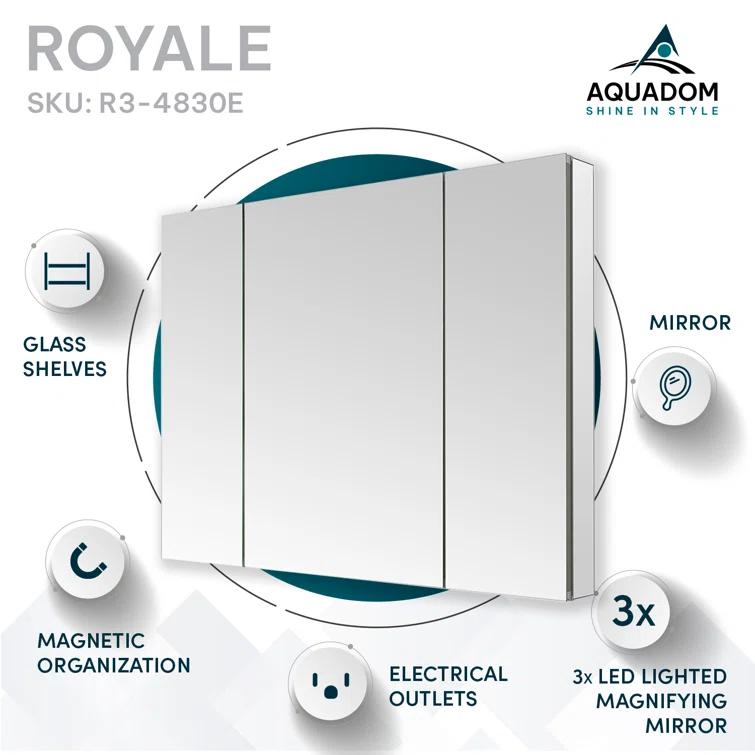 Royale Medicine Cabinet with Electrical Outlets, Defogger, Adjustable LED 3X Magnifying Mirror.