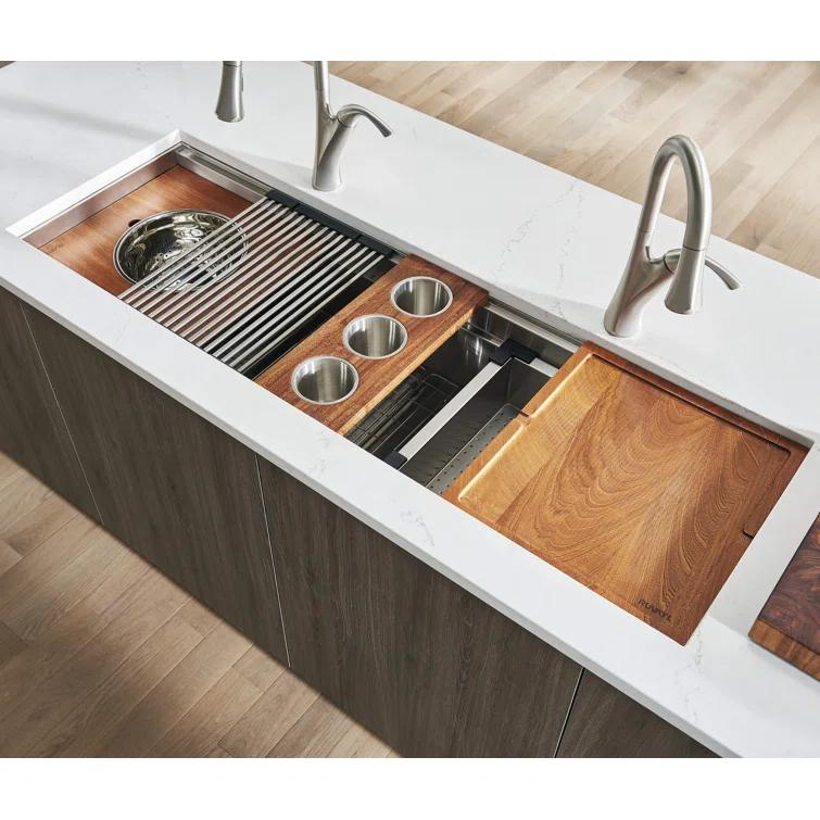 Ruvati RVH8333 Ruvati 45-inch Workstation Two-Tiered Ledge Kitchen Sink Undermount 16 Gauge Stainless Steel