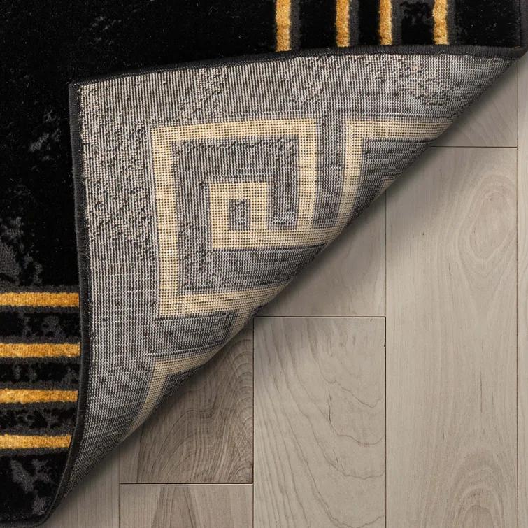 FairmontMarble Abstract Black Gold Glam Area Rug for Living Room, Bedroom, Dining Room and Hallway
