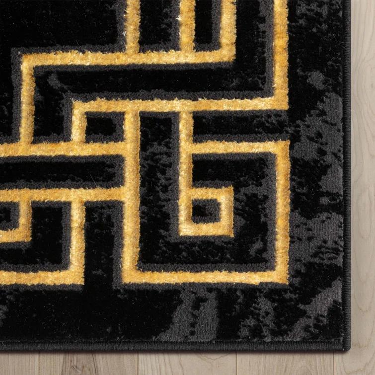FairmontMarble Abstract Black Gold Glam Area Rug for Living Room, Bedroom, Dining Room and Hallway