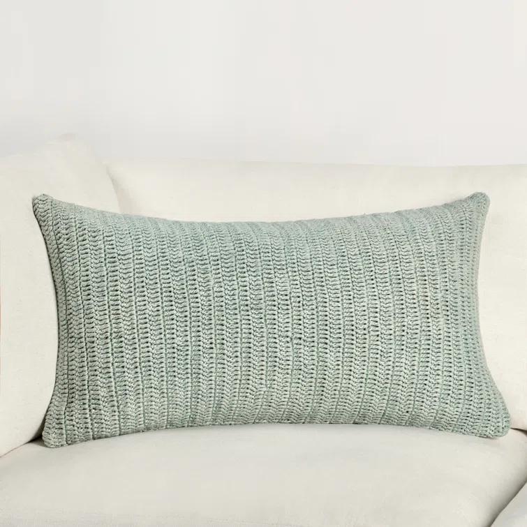 Sagebrush Green Knitted Linen Throw Pillow, 14"x26"