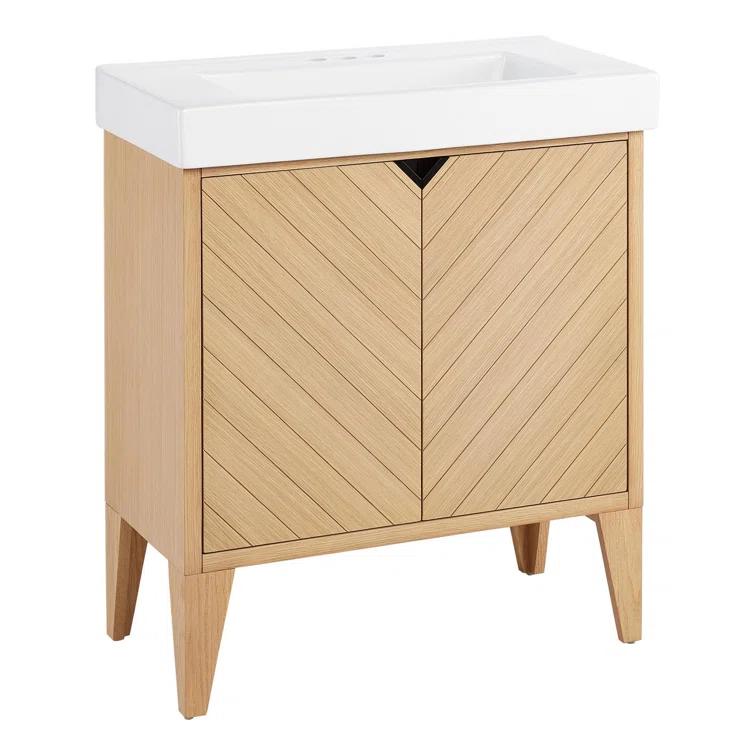 30" Sandy Oak Single Bathroom Vanity with Chevron Pattern