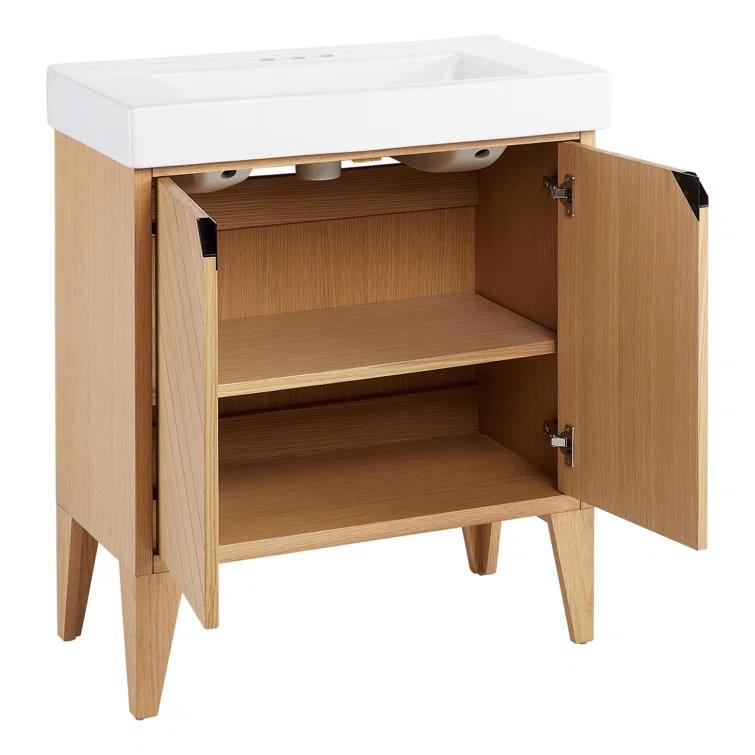 30" Sandy Oak Single Bathroom Vanity with Chevron Pattern