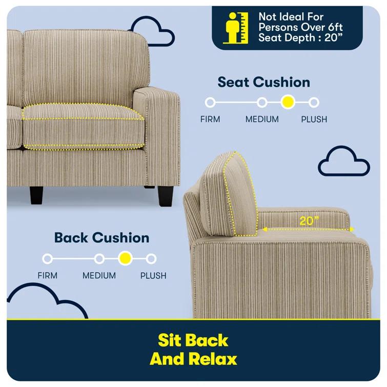 Serta Palisades 61" Track Arm Sofa, Easy Care Fabric, Soft Pillow Back, Pocket Coil Seat Cushions