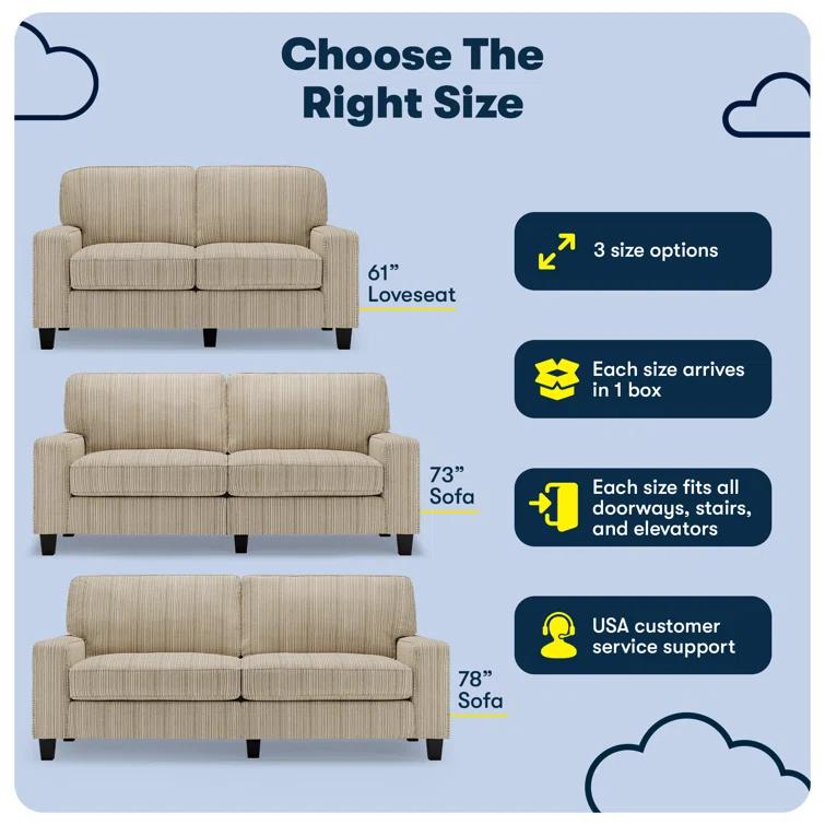 Serta Palisades 61" Track Arm Sofa, Easy Care Fabric, Soft Pillow Back, Pocket Coil Seat Cushions