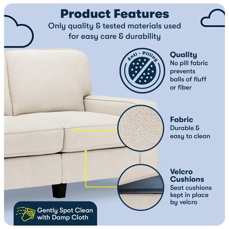 Serta Palisades 61" Track Arm Sofa, Easy Care Fabric, Soft Pillow Back, Pocket Coil Seat Cushions