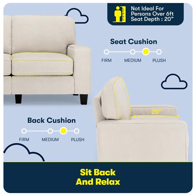 Serta Palisades 61" Track Arm Sofa, Easy Care Fabric, Soft Pillow Back, Pocket Coil Seat Cushions