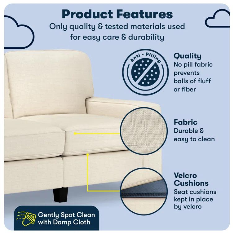 Serta Palisades 61" Track Arm Sofa, Easy Care Fabric, Soft Pillow Back, Pocket Coil Seat Cushions
