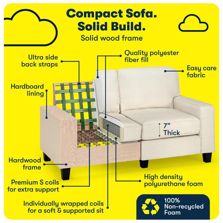 Serta Palisades 61" Track Arm Sofa, Easy Care Fabric, Soft Pillow Back, Pocket Coil Seat Cushions