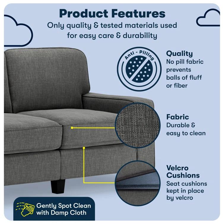 Serta Palisades 61" Track Arm Sofa, Easy Care Fabric, Soft Pillow Back, Pocket Coil Seat Cushions