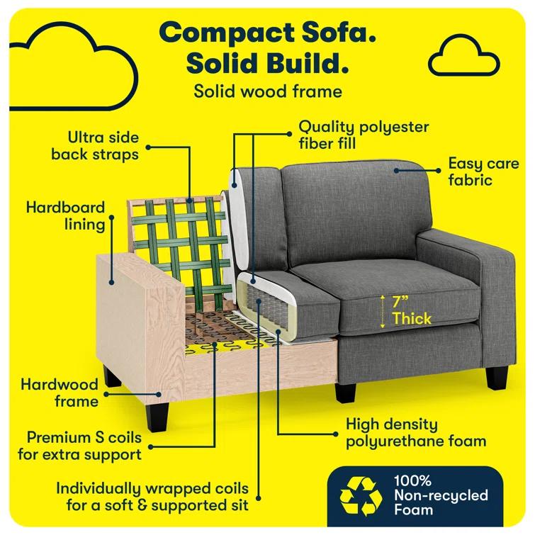Serta Palisades 61" Track Arm Sofa, Easy Care Fabric, Soft Pillow Back, Pocket Coil Seat Cushions