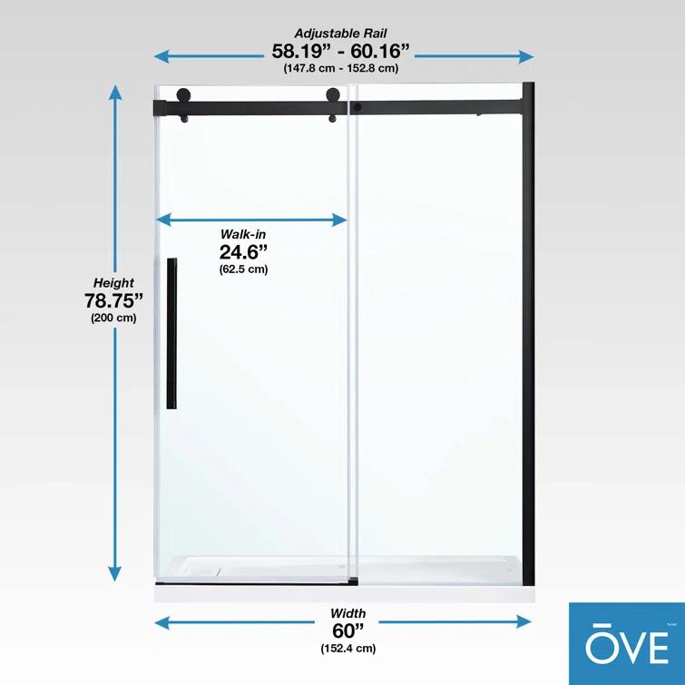OVE Decors Bel Soft Close 60" x 78" Frameless Sliding Soft Close Shower Door