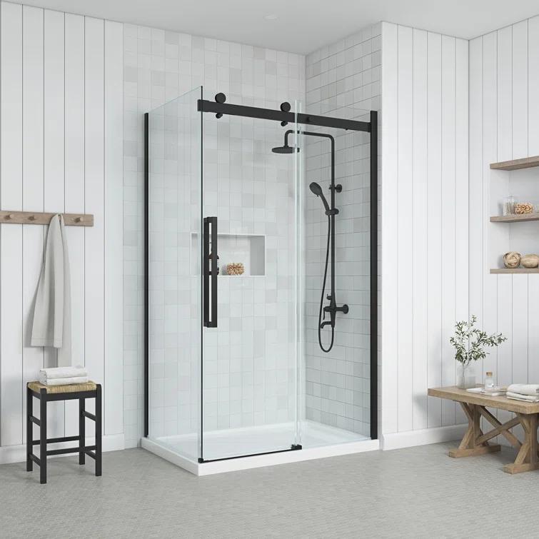 OVE Decors Bel Soft Close Stainless Steel 3-Piece 32-in x 48-in x 81-in Base/Door Corner Shower Kit