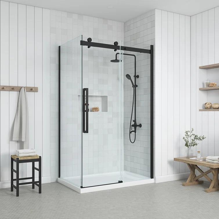 OVE Decors Bel Soft Close Stainless Steel 3-Piece 32-in x 48-in x 81-in Base/Door Corner Shower Kit