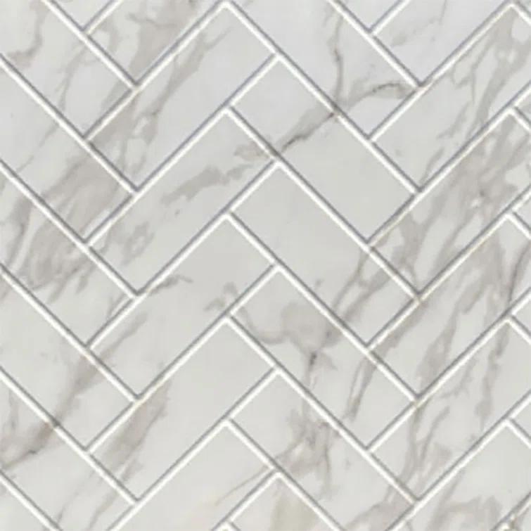 Herringbone Tile - Mirroflex - Tub and Shower Wall Panel - Marble