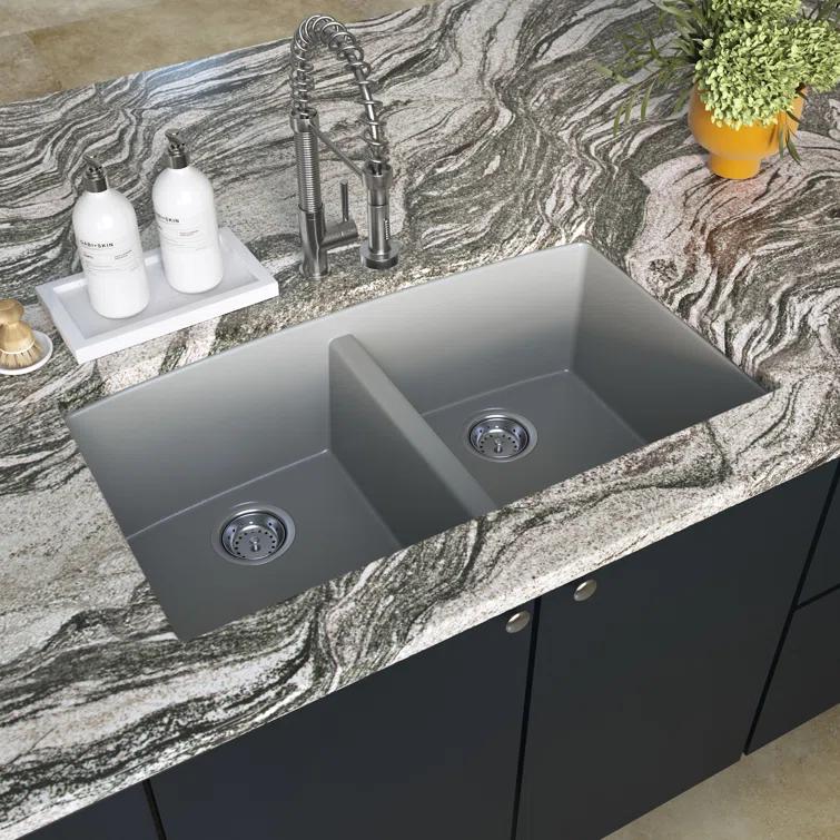 Quartz 32"x19" Undermount 50/50 Double Bowl Kitchen Sink