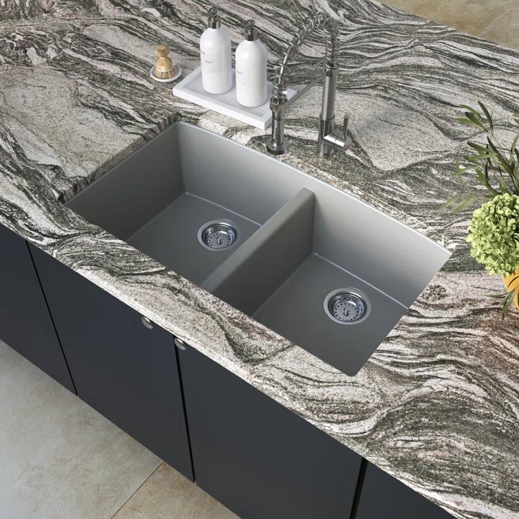 Quartz 32"x19" Undermount 50/50 Double Bowl Kitchen Sink