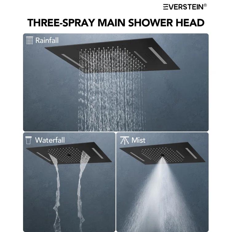 Music Thermostatic Shower System,Dual Showerheads with LED Mood Lighting