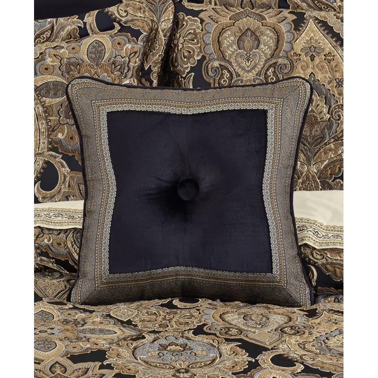 Amara 18" Indigo Velvet Embellished Square Throw Pillow