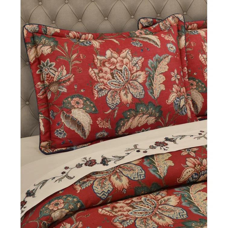 California King Red Cotton Floral Comforter Set