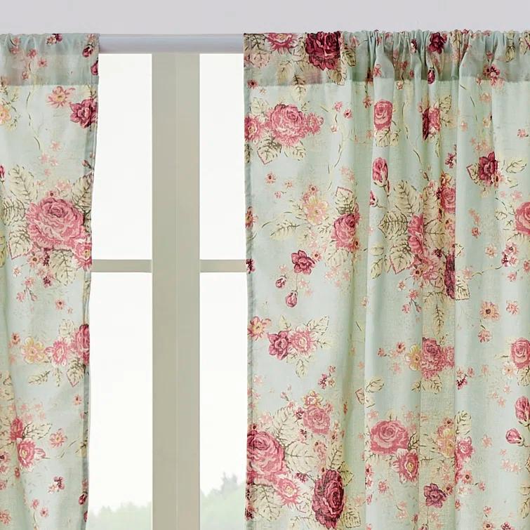 Antique Rose Nature/Floral Sheer Rod Pocket Curtain Panels (Set of 2)