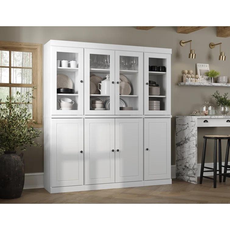 Pulcova 100% Solid Wood 65" Pantry Cabinet with Solid, Clear Glass Doors, 2-Drawers and Adjustable Shelves