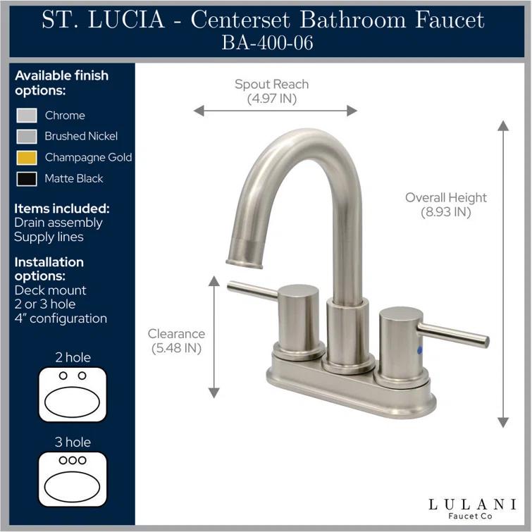 Lulani St. Lucia Centerset Bathroom Faucet with Drain Assembly