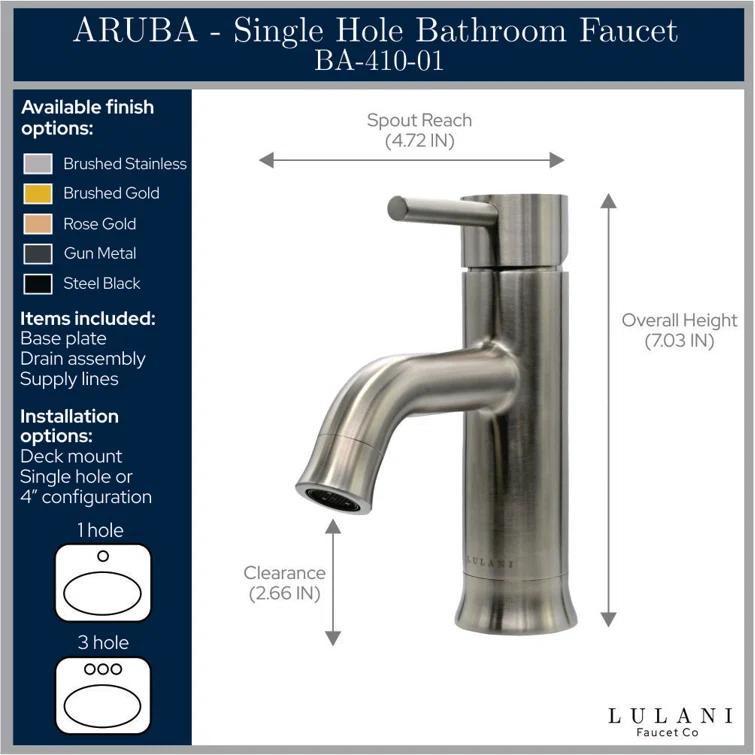 Lulani Aruba Single Hole Bathroom Faucet with Drain Assembly